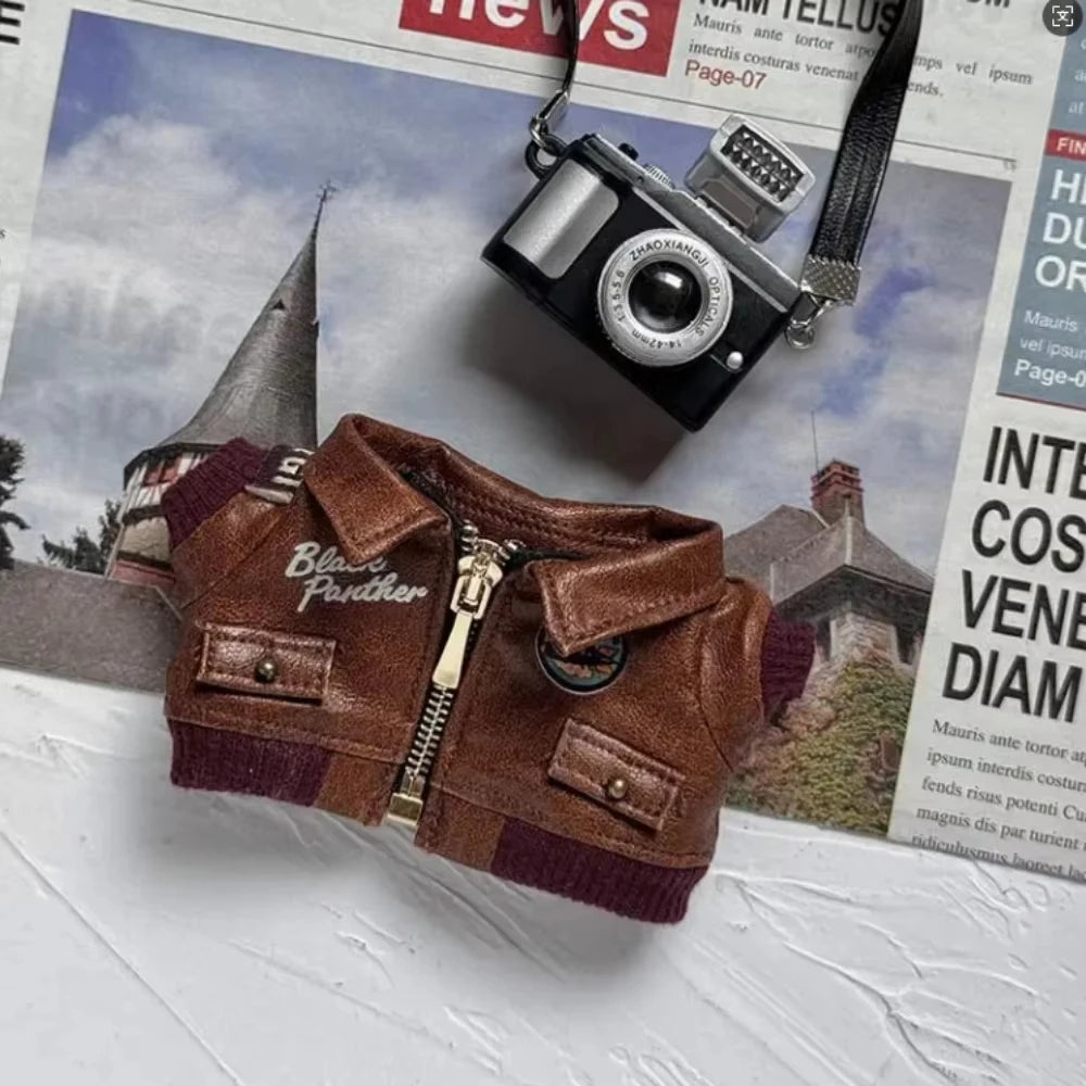 Labubu Retro Pilot Outfit Vintage Leather Jacket Aviator Headset Camera For 15/17cm 1st/2nd/3rd Gen Dolls