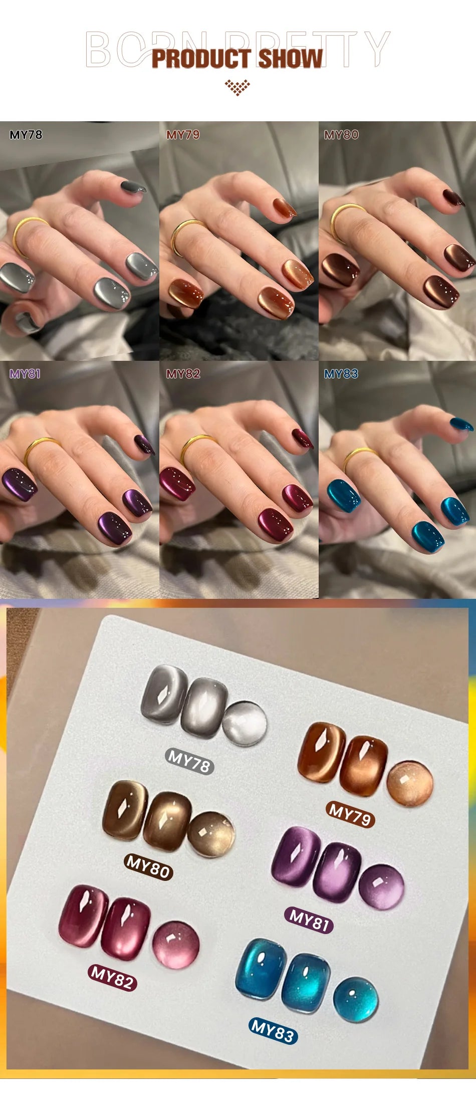 BORN PRETTY 10ml Dark Brown Red Glass Bead Cat Magnetic Gel Nail Polish Semi Permanent Soak Off UV LED Varnish Nail Art Salon