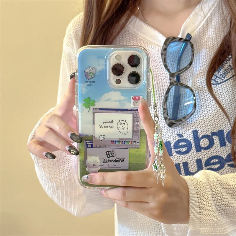 Funny Dialog Editor Phone Case For iPhone 16 Pro 15 13 12 Pro Max Hard Back Cover Silicone Shockproof Border Cases with Chain