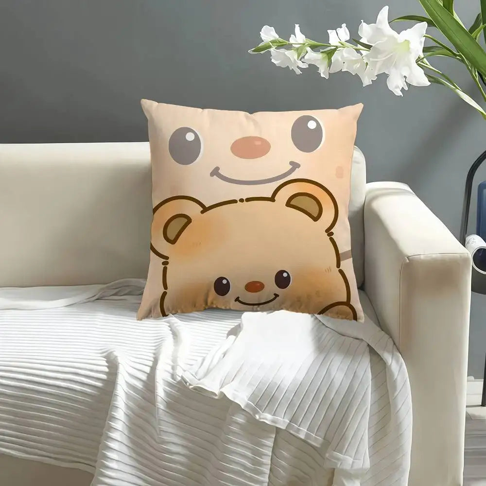 Cute Butterbear Maple Design Cushion Cover Happy Autumn Harvest Decor Holiday Decorati Pillow Cover