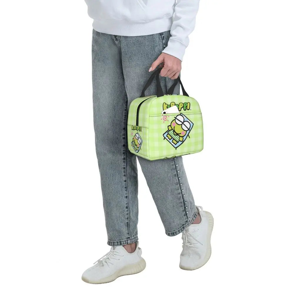 Custom Keroppi Big-eyed Frog Insulated Lunch Tote Bag for Women Portable Thermal Cooler Bento Box School