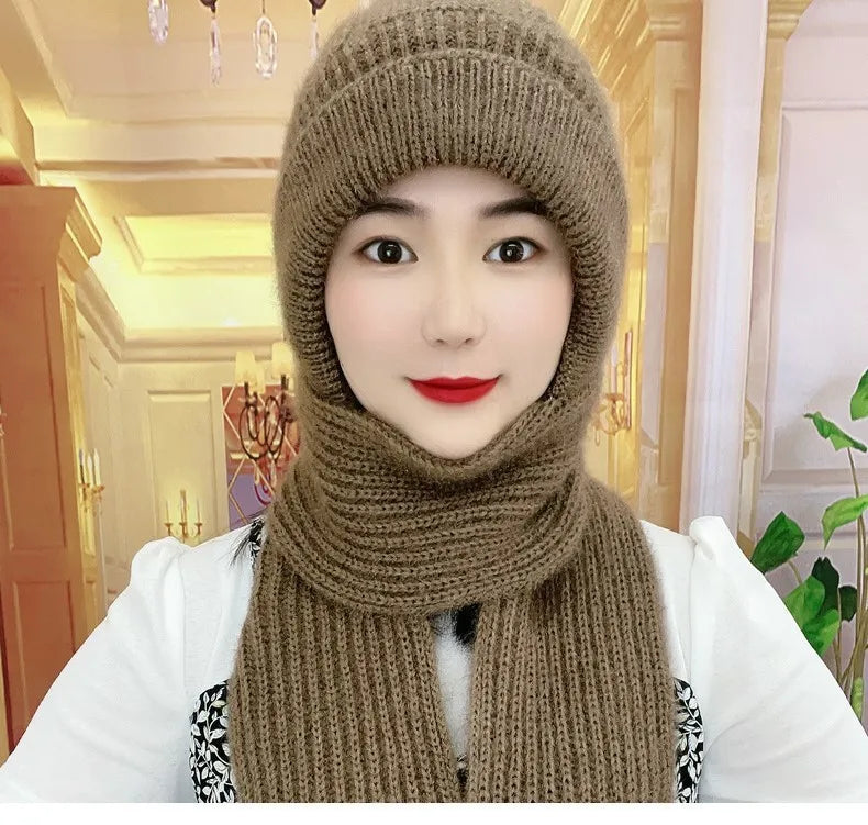Winter Knitted Skullies Hat Scarf Set Cold Proof Ear Protection Scarf Warm Girls Beanies Cycling Windproof Ladies Outdoor Caps