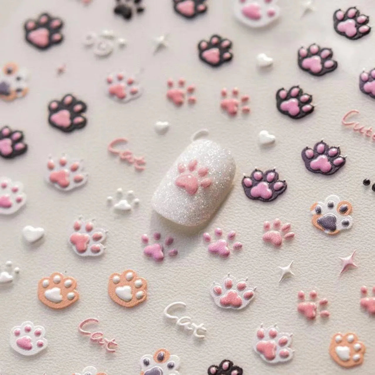 Mini Cute Cartoon Kitten Paw 3D Relief Scrapbook Sticker Sweet Nail Decora Kawaii DIY Stationery Sticker for Kids Journal Craft