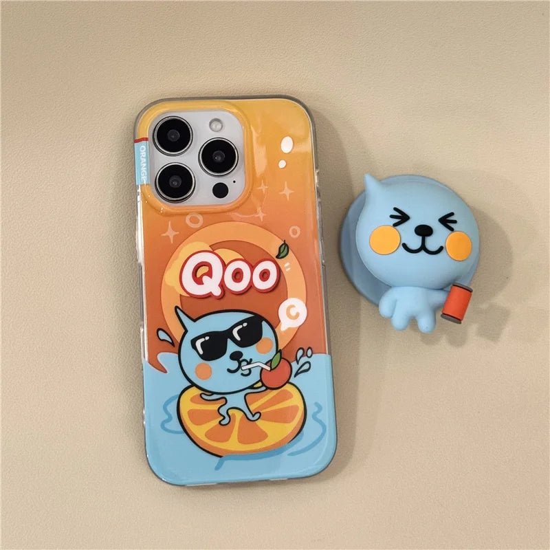 Funny Cute Orange Juice Magnetic Phone Case For iPhone 16 Pro 14 15 Pro Max Cover with Magsafe Stand Holder Kawaii Cases 16 Capa