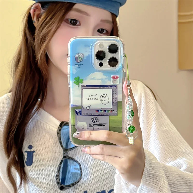 Funny Dialog Editor Phone Case For iPhone 16 Pro 15 13 12 Pro Max Hard Back Cover Silicone Shockproof Border Cases with Chain