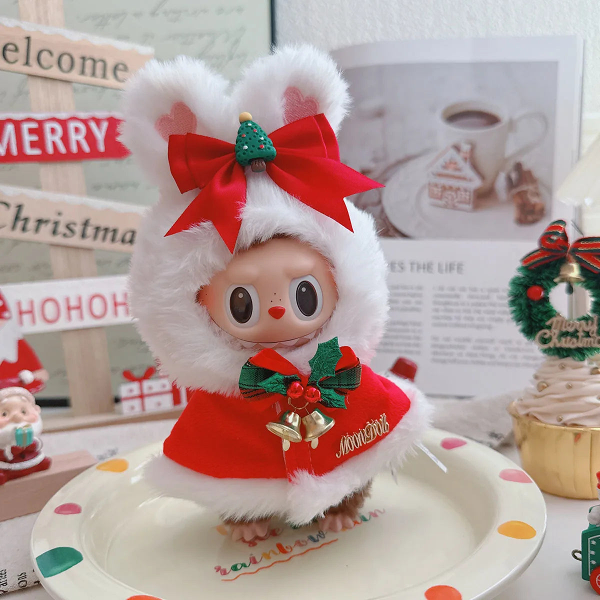 Cute Cartoon Jumpsuit Clothes For Labubu Christmas Clothes Elk Penguin Hooded Cape Dolls Accessories