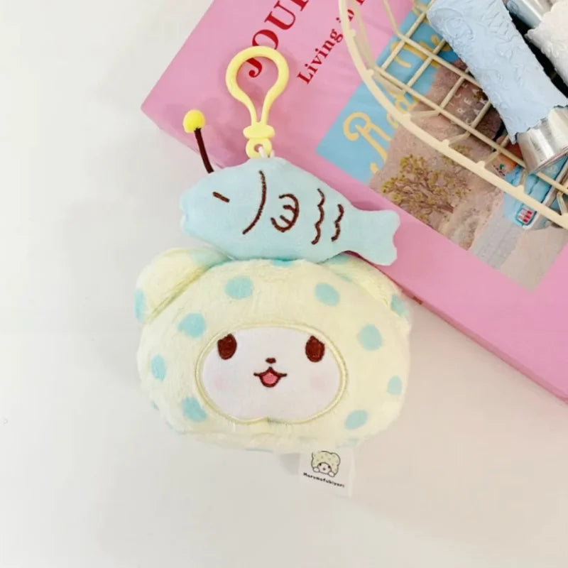 Genuine Sanrio Marumofubiyori Bear Cinnamoroll Plush Toys Keychain Kawaii Small Pendant Keyring Kids Stuffed Toys Birthday Gifts