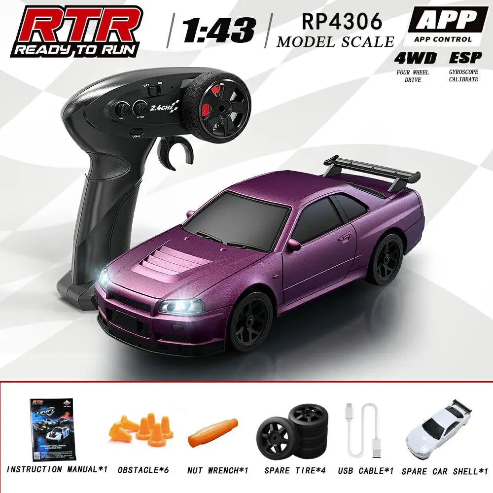 HBToys 1:43 Scale RC Car Simulation Racing Model Dual-Body Dual-Tire Version 2.4G 4WD ESP Gyro Drift Car for Toy Hobbies