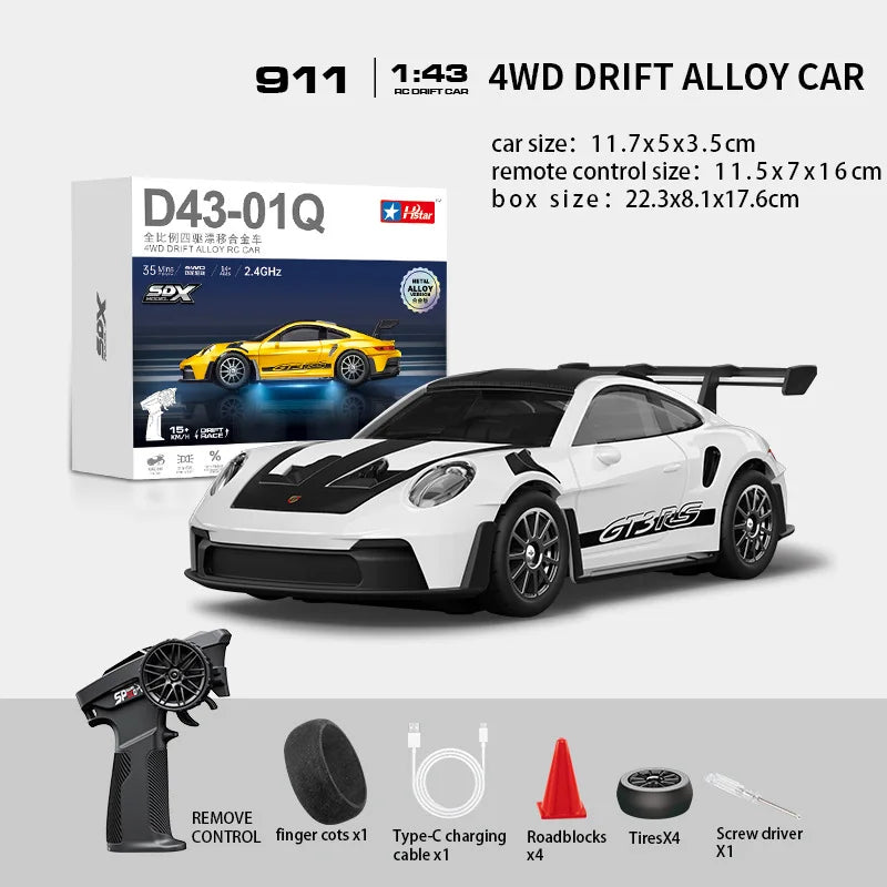 Macro Star D43 Full Proportion Remote Control Drift Car 1:43 Scale Alloy Gyro Four-Wheel Drive Flat Run Luminous Toy Model