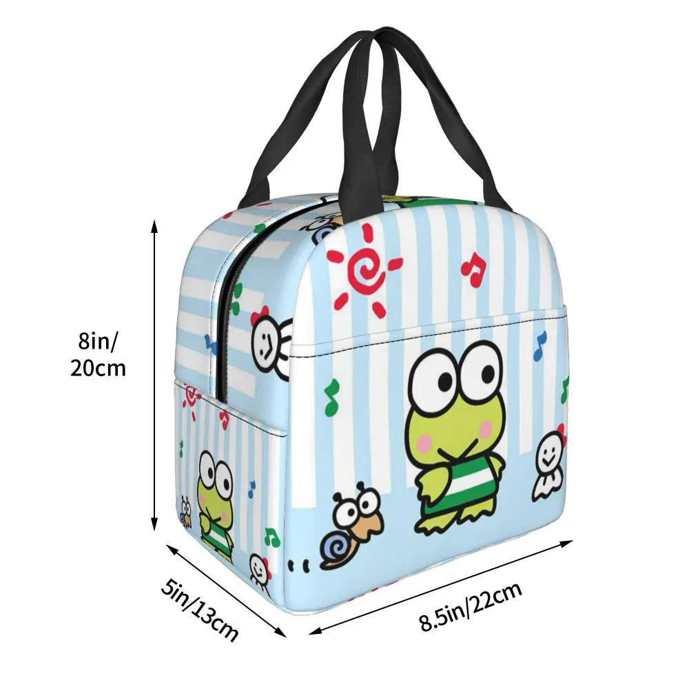 Custom Keroppi Big-eyed Frog Insulated Lunch Tote Bag for Women Portable Thermal Cooler Bento Box School