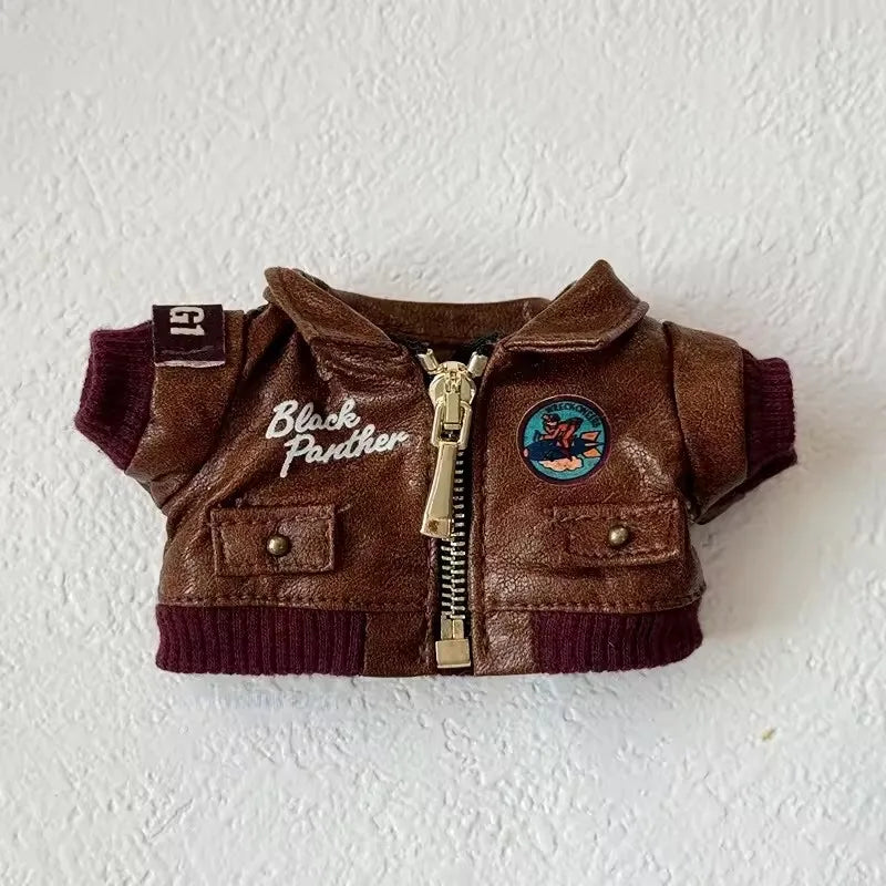 Brown Retro Flying Jacket Fashion Doll Clothes Set for 17cm Labubu Doll - Accessory Gift Item