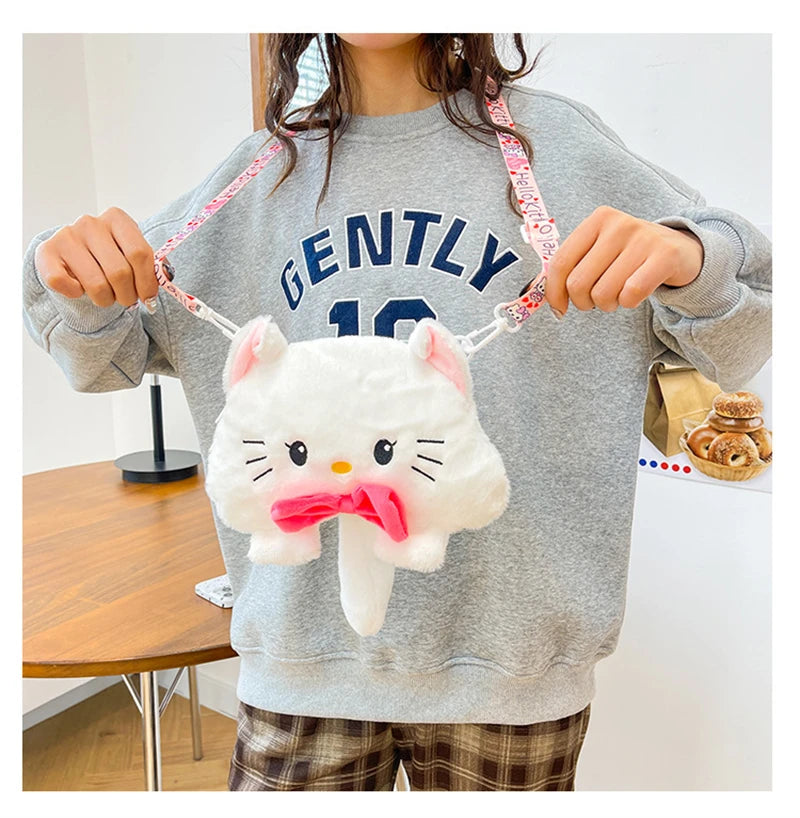 Sanrio Children Stuffed Messenger Bag Cute Cartoon Kuromi Hello Kitty Cinnamoroll Stuffed Single Shoulder Bags Messenger Bags