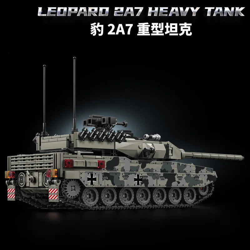 World War 2 WW2 Army Military Soldiers SWAT Leopard 2A7 Main Battle Tank Assemble Building Blocks Bricks Children's Toys Gift