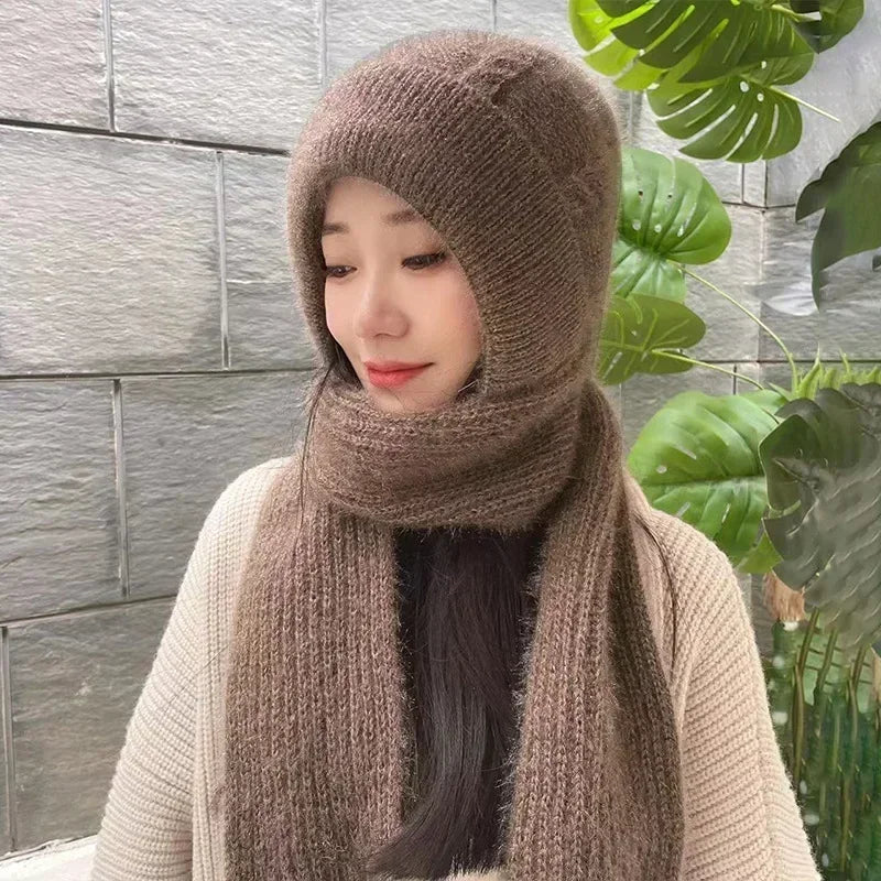 Winter Knitted Skullies Hat Scarf Set Cold Proof Ear Protection Scarf Warm Girls Beanies Cycling Windproof Ladies Outdoor Caps