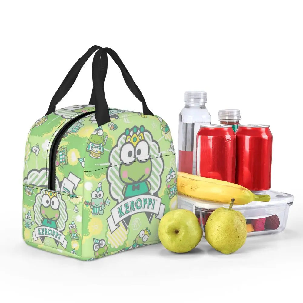 Custom Keroppi Big-eyed Frog Insulated Lunch Tote Bag for Women Portable Thermal Cooler Bento Box School