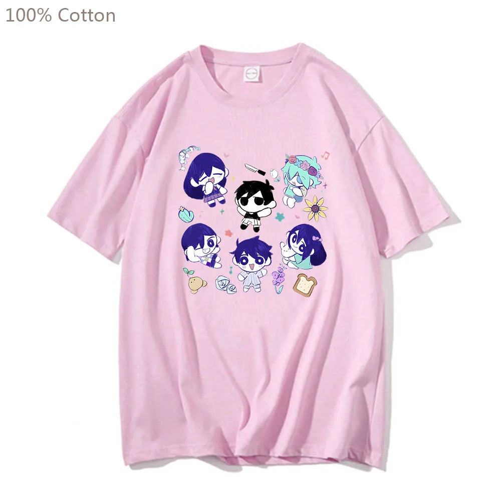 Omori Cute Cartoon Anime T-shirts Comfortable Fashion Manga Tshirt 100% Cotton Tee-shirt Harajuku Short Sleeve Men/women T-shirt