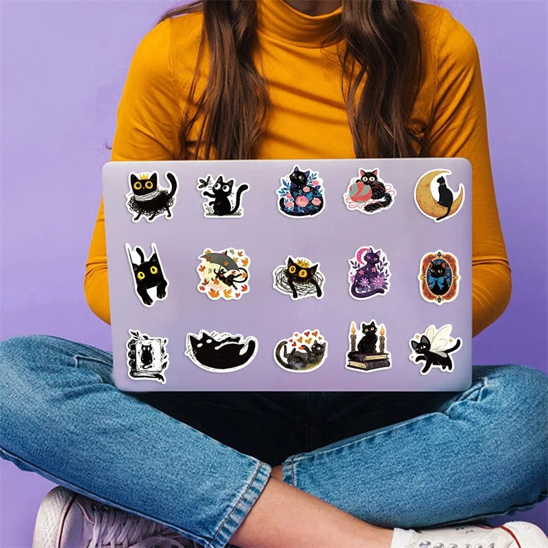 10/30/50PCS Funny Black Cat PVC Sticker Aesthetic Hand Accounting Tools DIY Decoration Scrapbooking Stationery Supplies for Kids