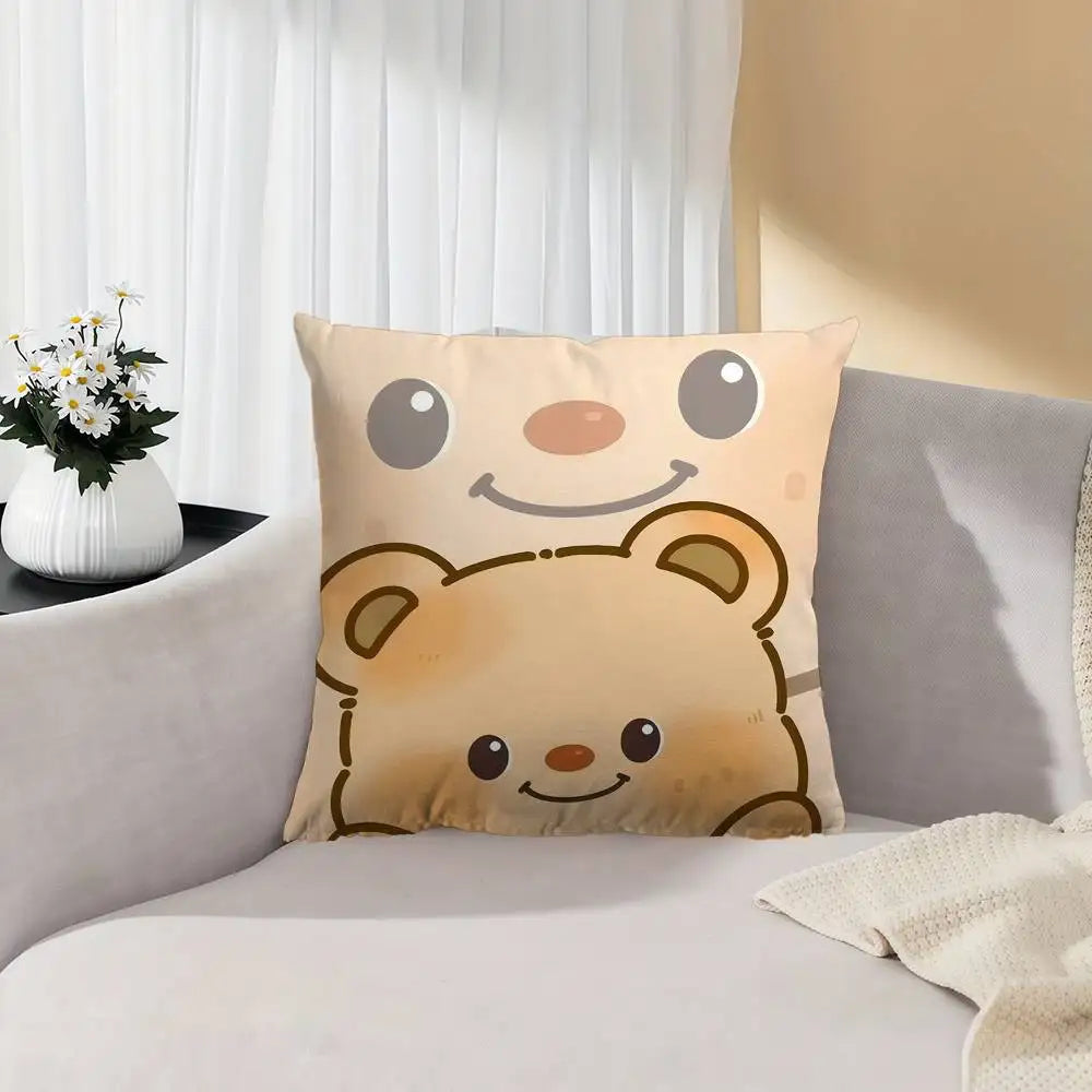 Cute Butterbear Maple Design Cushion Cover Happy Autumn Harvest Decor Holiday Decorati Pillow Cover