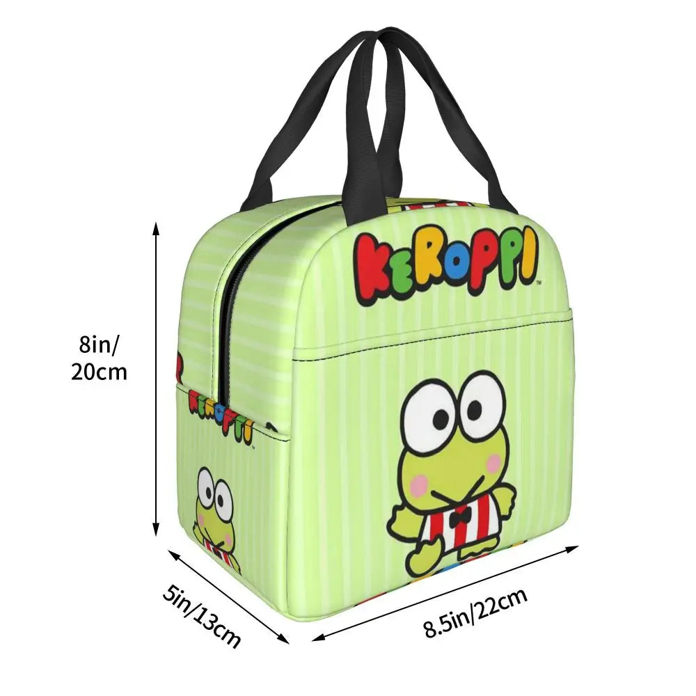 Custom Keroppi Big-eyed Frog Insulated Lunch Tote Bag for Women Portable Thermal Cooler Bento Box School