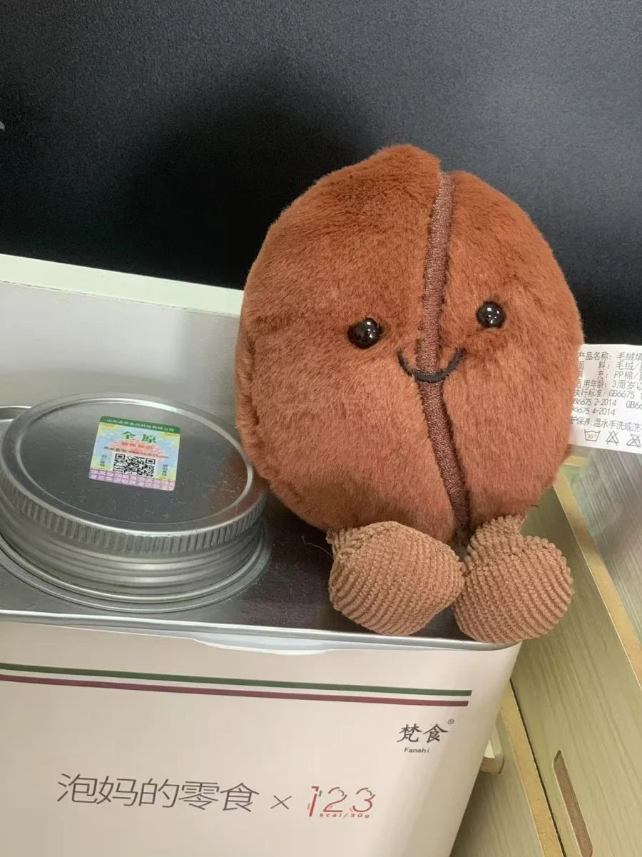 Jellycat 13cm Coffee Bean Plushies Cartoon Stuffed Smiling Coffee Bean Doll Cute Key Chain Soft Food Doll Xmas Gifts Girl