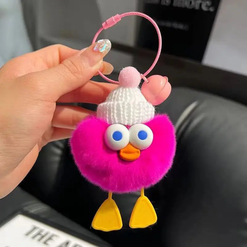 Cute Imitation Rex Rabbit Hair Duckling Car Keychain Hanging Plush Doll Doll Small Briquettes Bag Hanging Ornaments