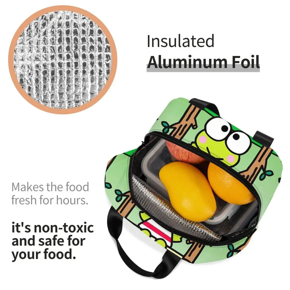 Custom Keroppi Big-eyed Frog Insulated Lunch Tote Bag for Women Portable Thermal Cooler Bento Box School
