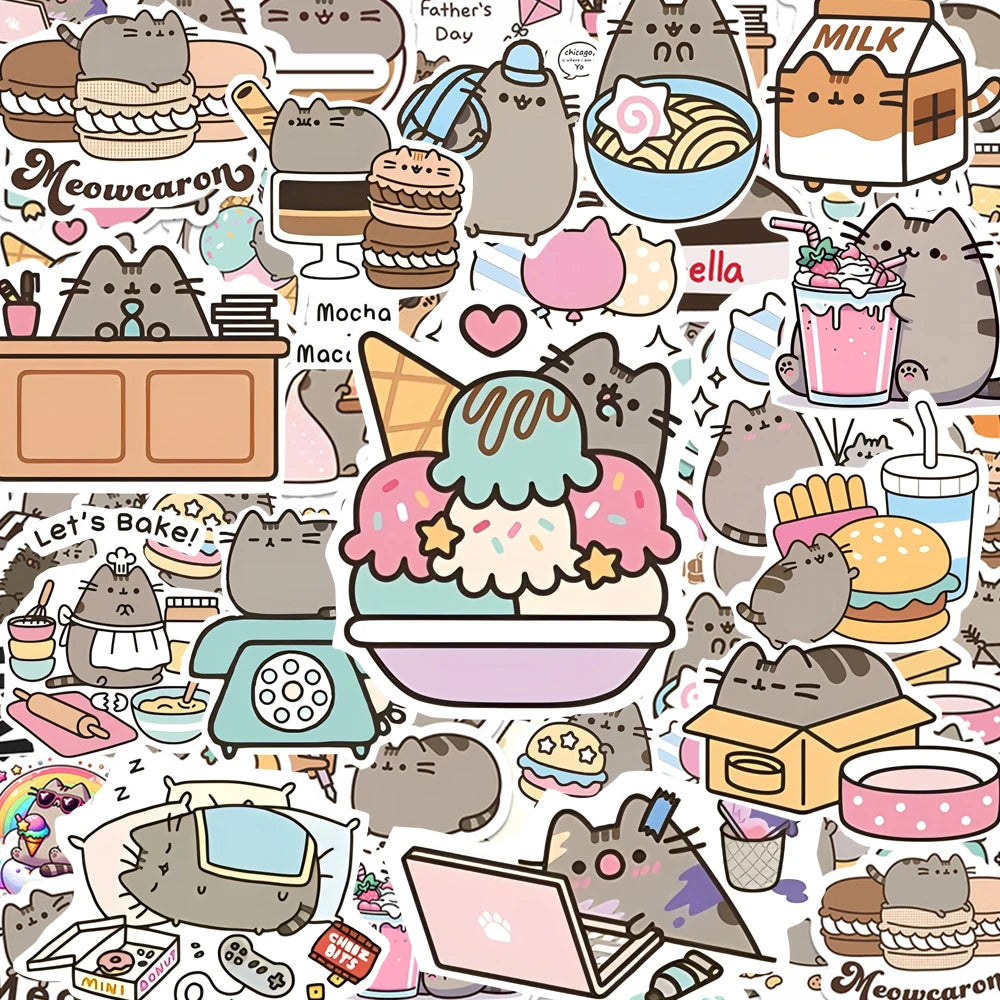 10/30/60pcs Cute Chunky Cat Animal Stickers for Kids Graffiti Stationery Laptop Waterproof Kawaii Cartoon Decoration Decals Gift