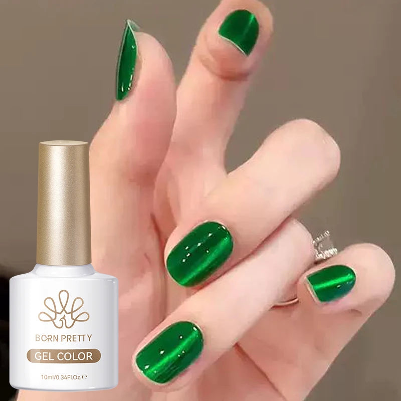 BORN PRETTY 10ml Mint Soda Glass Bead Cat Magnetic Gel Christmas Green Glitter Soak Off UV Gel Nail Art Varnish Manicure