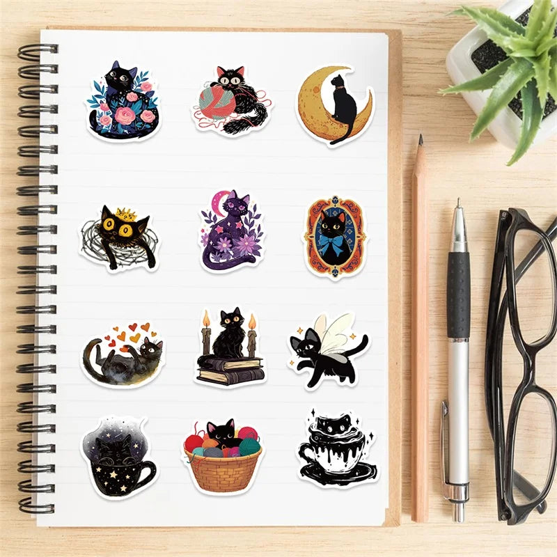 10/30/50PCS Funny Black Cat PVC Sticker Aesthetic Hand Accounting Tools DIY Decoration Scrapbooking Stationery Supplies for Kids