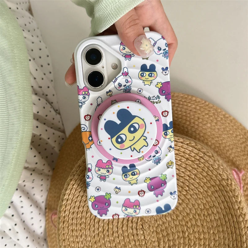 Cute Cartoon Animal Magnetic Phone Case For iPhone 16 Pro 15 14 13 Pro Max Back Cover with Magsafe Stand Holder Cases Kawaii