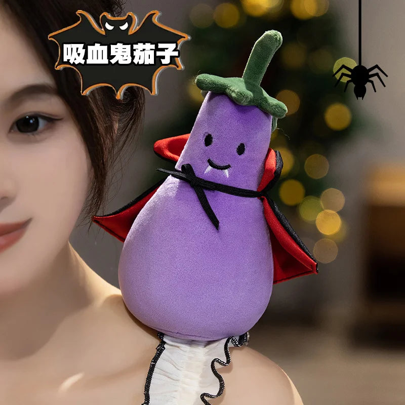 Creative Pumpkin Bear Plush Toys Soft Black Rabbit Hold Pumpkin Earphone &Cloak Eggplant Stuffed Doll Halloween Trick Or Treat