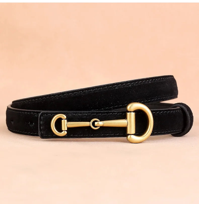 Cowhide Strap Suede Girl Belt Simple Casual Thin Belt Horseshoe Buckle Versatile Belt Belts for Women Luxury Designer Brand