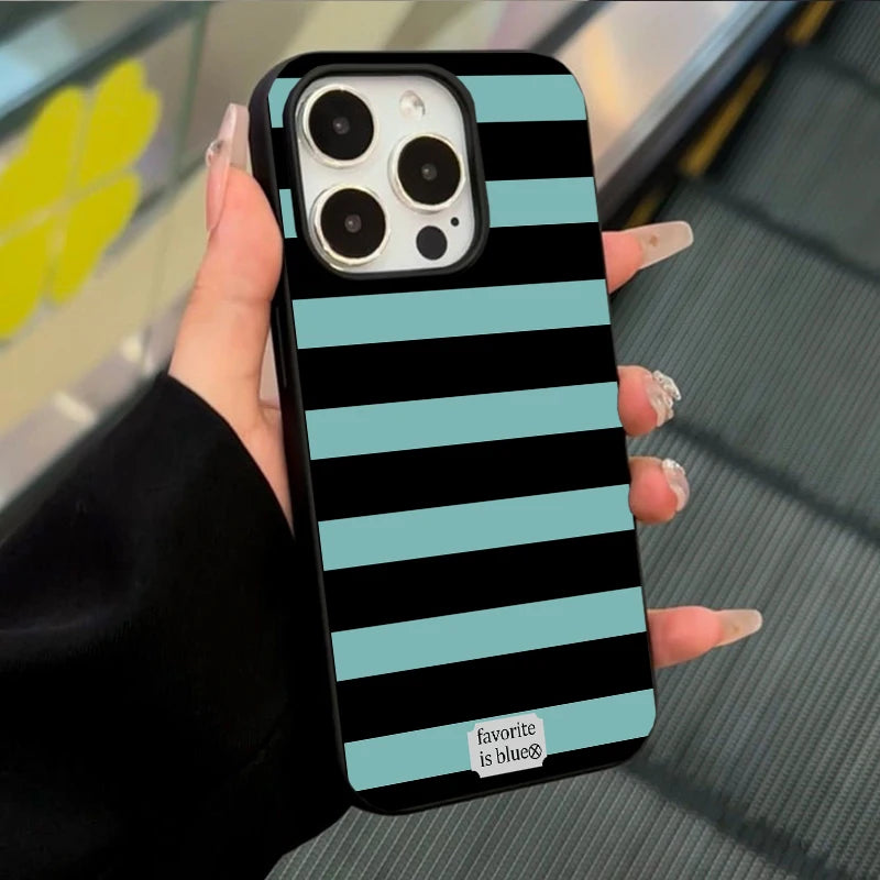Korean Blue Stripe Luxury Phone Case For iPhone 16 ProMax 15 14 13 12 11 Pro XR XS Max 7 8 Plus Niche Y2K Phone Cases