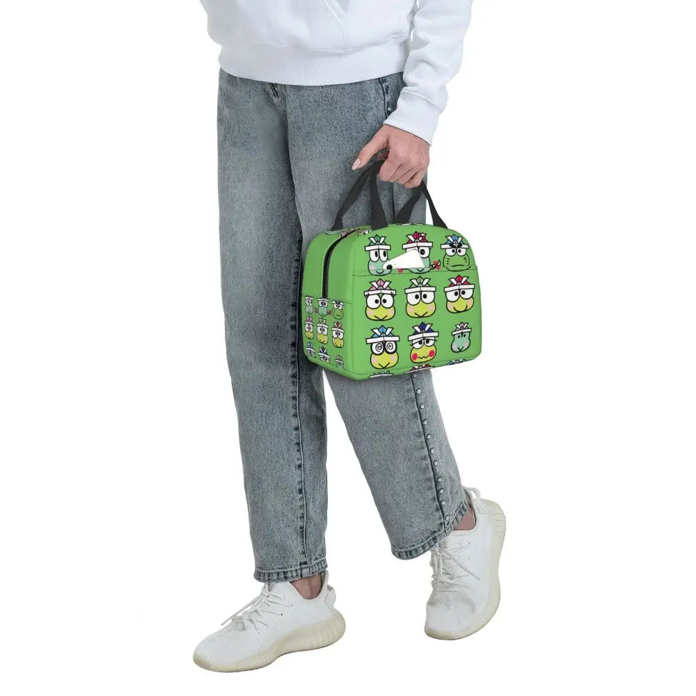 Custom Keroppi Big-eyed Frog Insulated Lunch Tote Bag for Women Portable Thermal Cooler Bento Box School