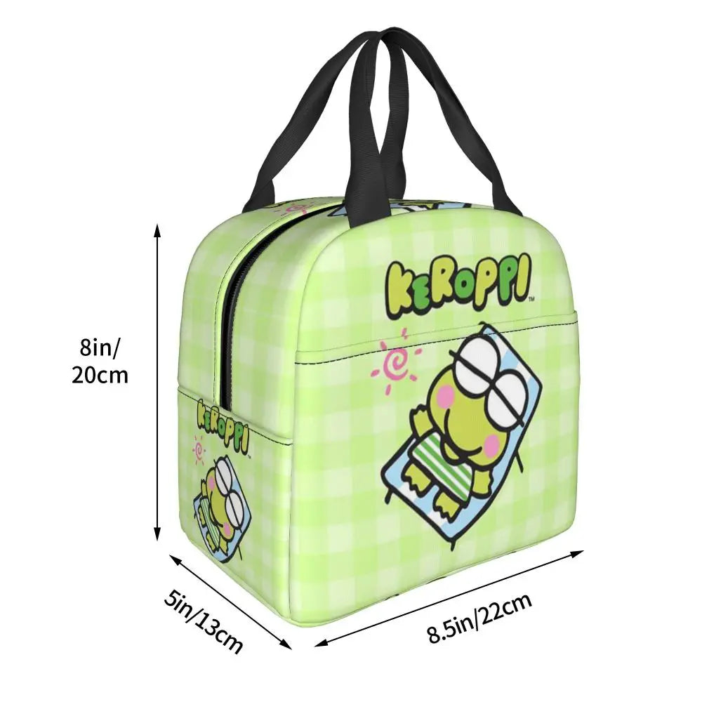 Custom Keroppi Big-eyed Frog Insulated Lunch Tote Bag for Women Portable Thermal Cooler Bento Box School
