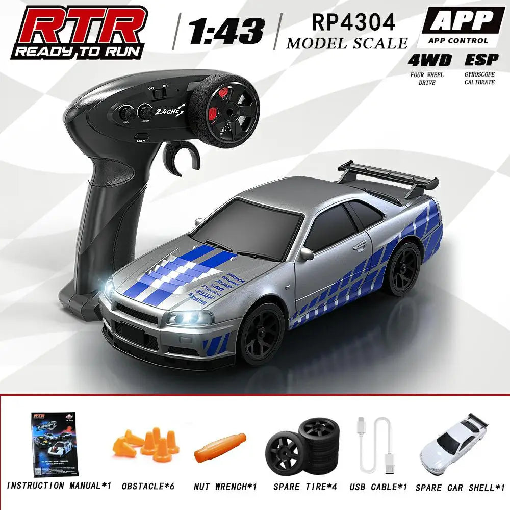 HBToys 1:43 Scale RC Car Simulation Racing Model Dual-Body Dual-Tire Version 2.4G 4WD ESP Gyro Drift Car for Toy Hobbies