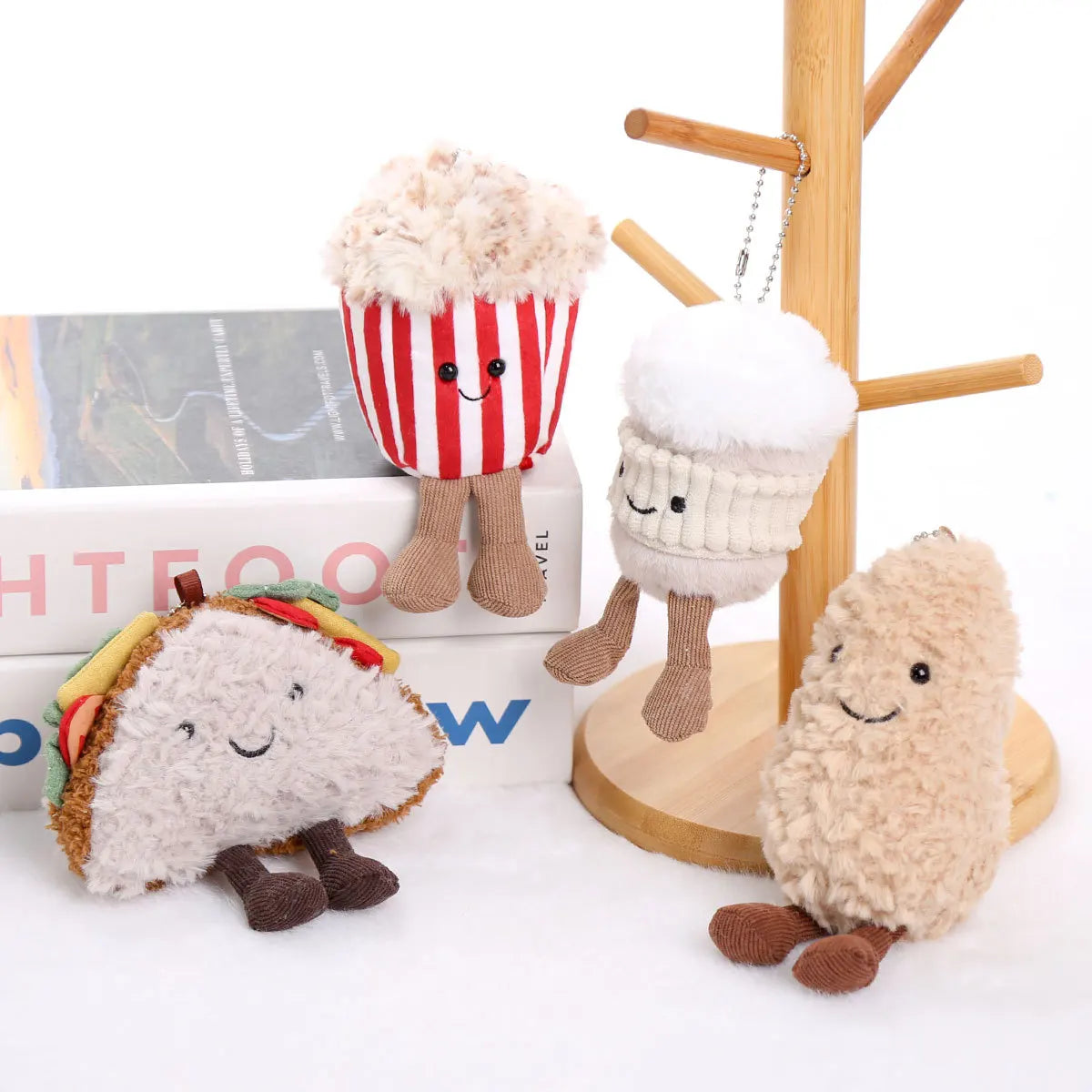 Ins Food Play Plush Doll Keychain Pendant Cute Popcorn Coffee Peanuts Sandwiches Plush Doll Bag Decoration Pendant Couple Gift
