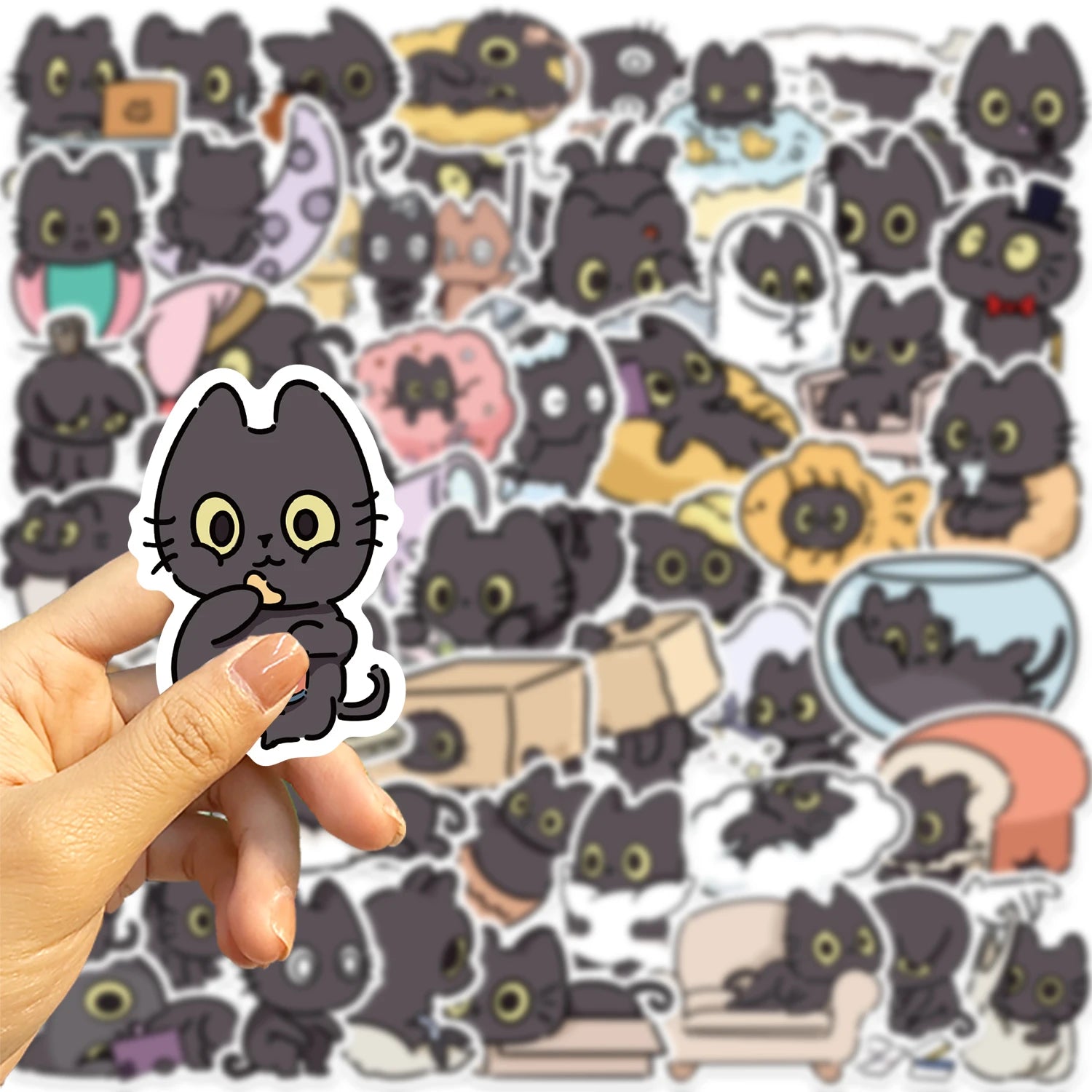 50PCS Naughty Little Black Cat Sticker Graffiti Decoration Laptop Luggage Phone Skateboard Waterproof DIY Sticker
