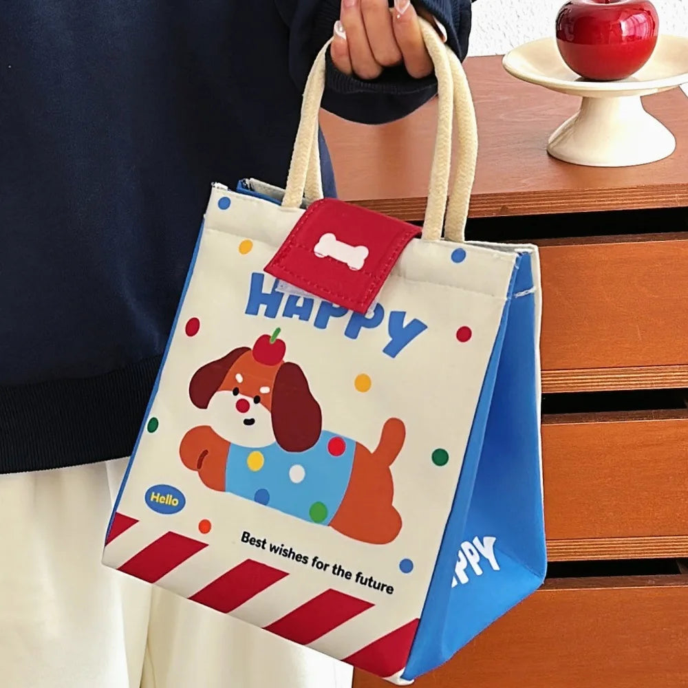 Cute Bento Bag For Office Workers Large Capacity Tote Bag Cartoon Insulated Fresh-Keeping Bag Student Lunch Box Bag