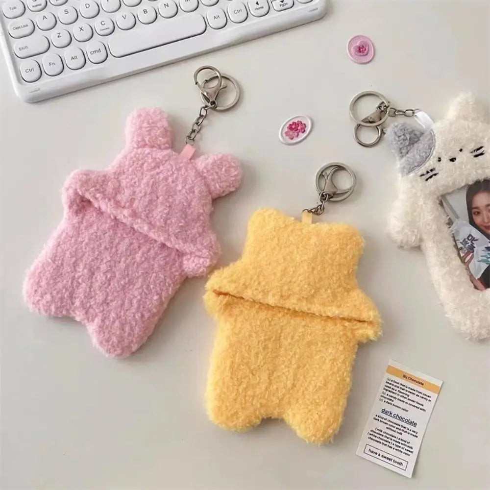 Cute Plush Photocard Case Cartoon Bag Keychain Photo Card Holder Idol Photos Protective Cover Student Card Holder