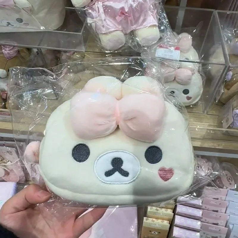 NEW Rilakkuma Girl Bowknot Plush Makeup white Korilakkuma bear Plushes Cosmetic Storage Bag Large Capacity Organizer Handbags
