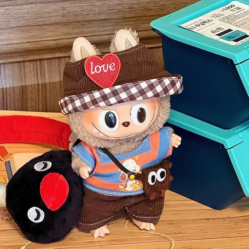 17 cm labubu clothes Cute Mini Plush Doll Blue Hooded Plush Cartoon Clothes for Labubu  Dolls Outfit Accessories Clothing Gift