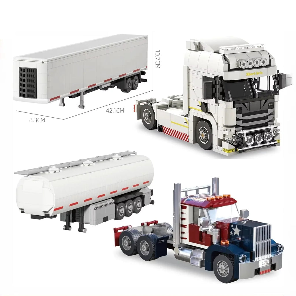 European&American Truck Head Building Blocks MOC Connectable Container Trailer Model Bricks Educational Toys For kids Gifts