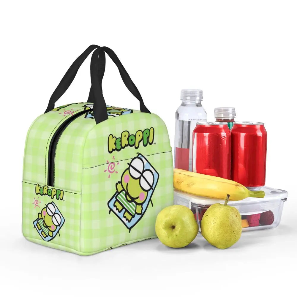 Custom Keroppi Big-eyed Frog Insulated Lunch Tote Bag for Women Portable Thermal Cooler Bento Box School
