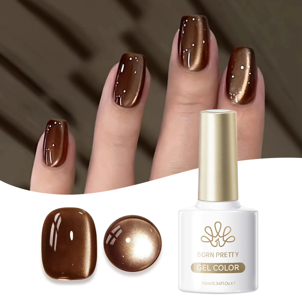 BORN PRETTY 10ml Dark Brown Red Glass Bead Cat Magnetic Gel Nail Polish Semi Permanent Soak Off UV LED Varnish Nail Art Salon