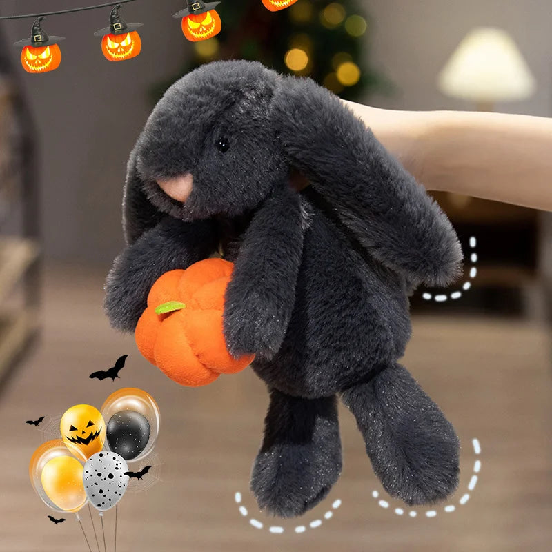 Creative Pumpkin Bear Plush Toys Soft Black Rabbit Hold Pumpkin Earphone &Cloak Eggplant Stuffed Doll Halloween Trick Or Treat