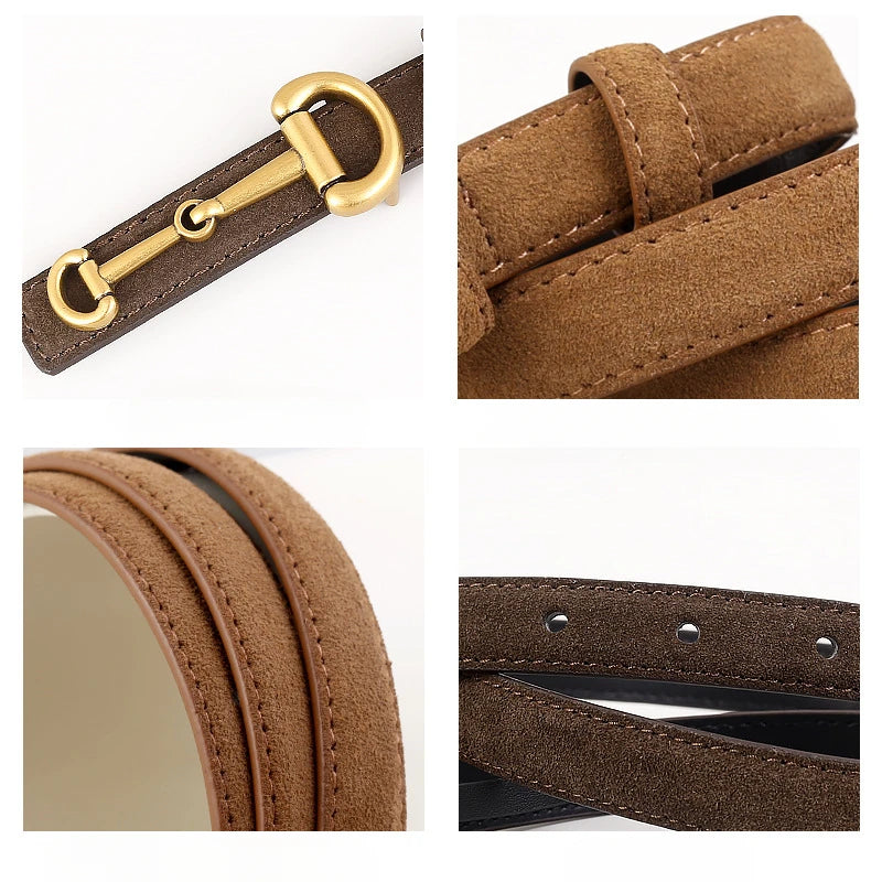 Cowhide Strap Suede Girl Belt Simple Casual Thin Belt Horseshoe Buckle Versatile Belt Belts for Women Luxury Designer Brand