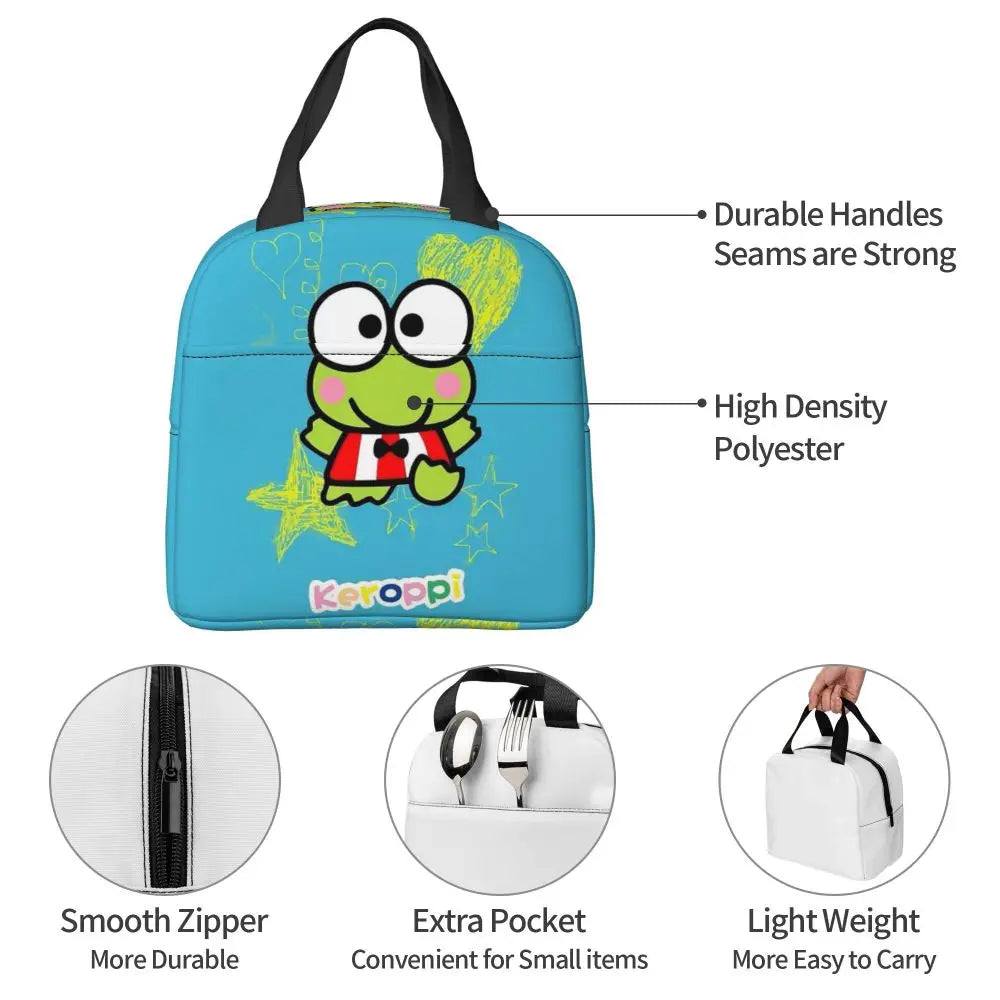 Custom Keroppi Big-eyed Frog Insulated Lunch Tote Bag for Women Portable Thermal Cooler Bento Box School