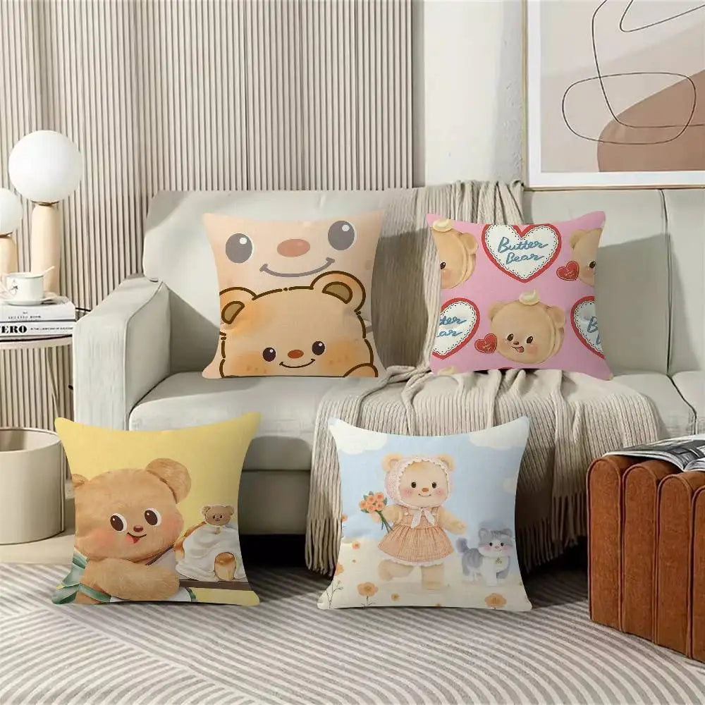 Cute Butterbear Maple Design Cushion Cover Happy Autumn Harvest Decor Holiday Decorati Pillow Cover