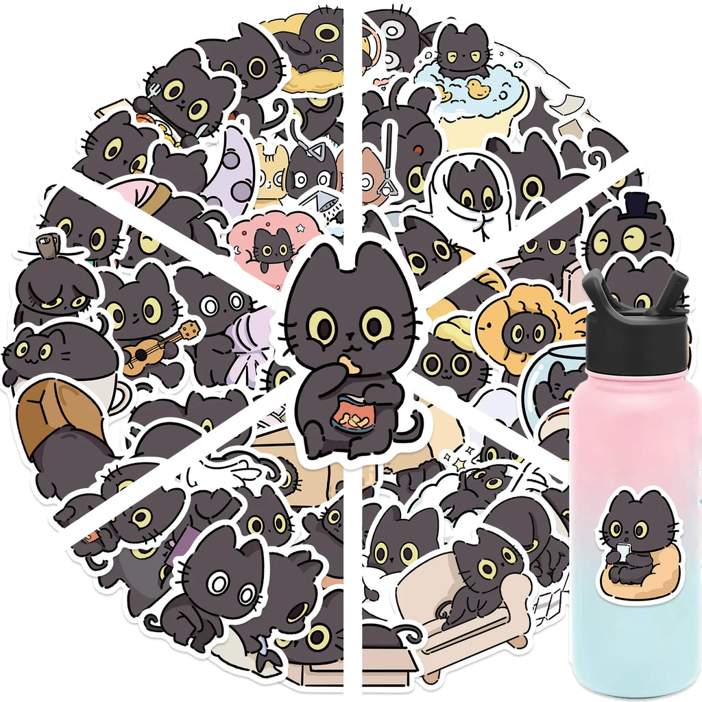 50pcs Naughty Little Black Cat Sticker Graffiti Decoration Laptop Luggage Phone Skateboard Waterproof DIY Sticker